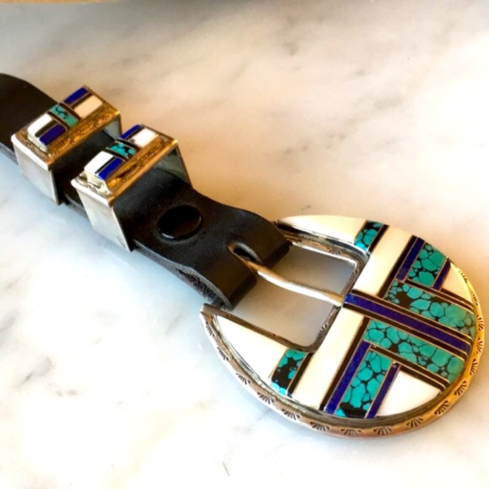 Vintage Navajo Native American Inlaid Ranger Belt Buckle Set - Picture 7 of 16